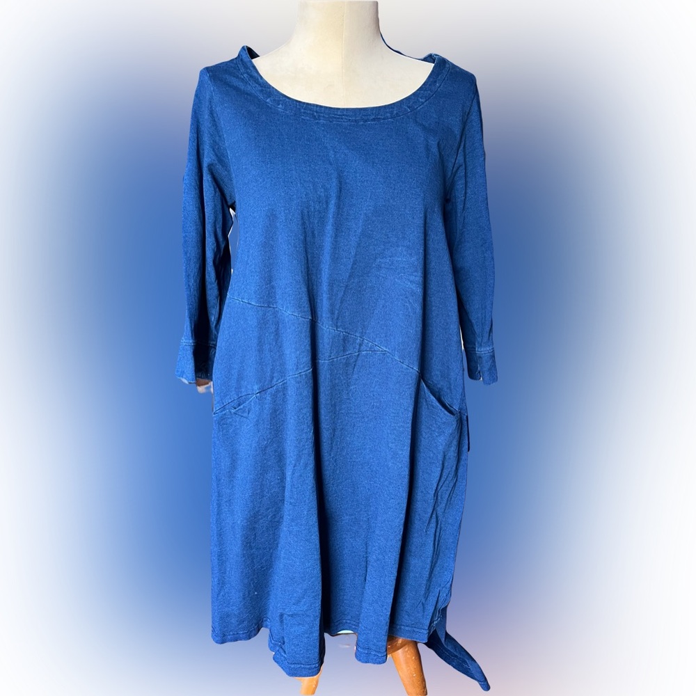 Boho Artist-style High-low Tunic Casual Dress M Navy